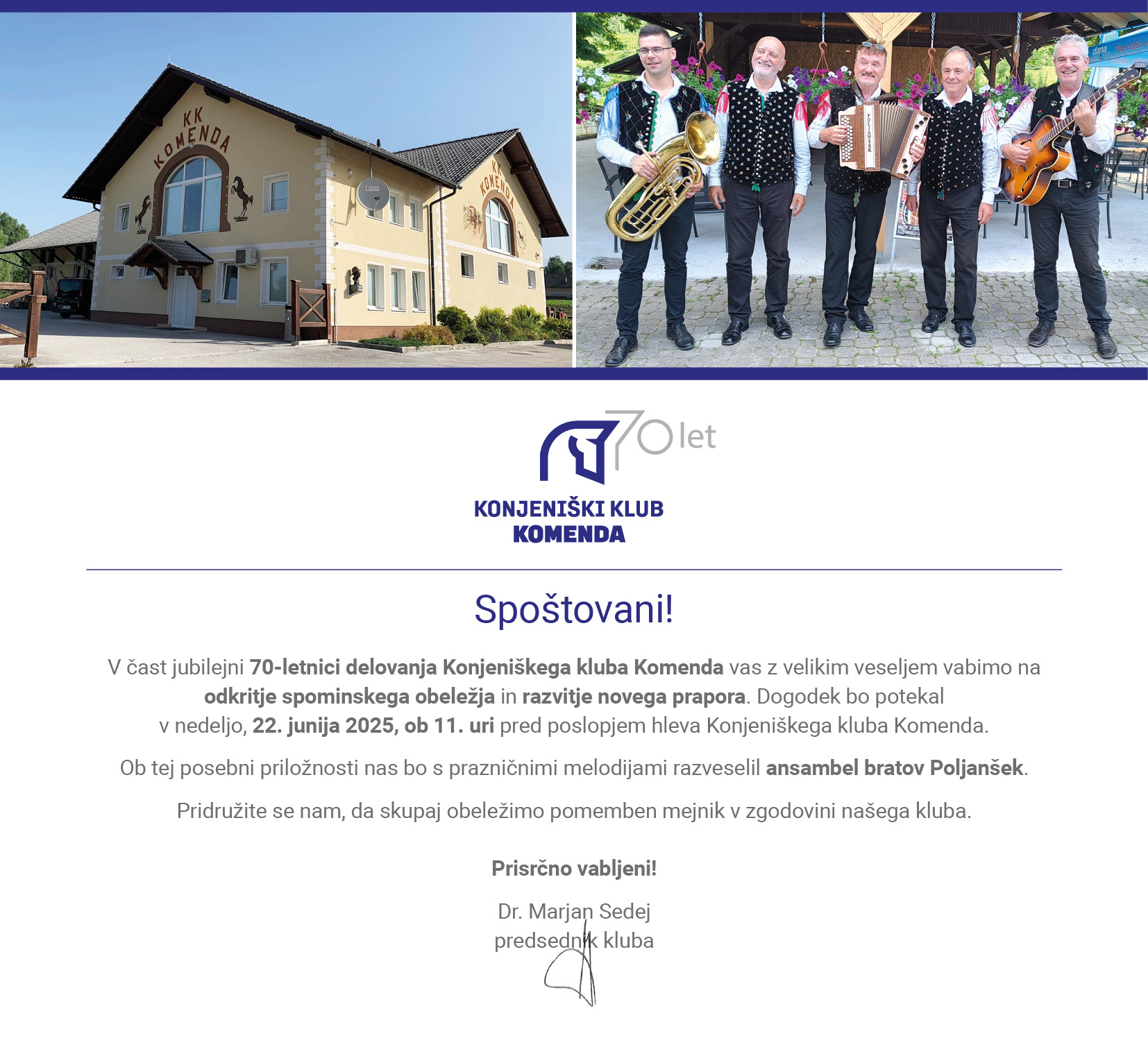 Vabilo-obeležje 70 let